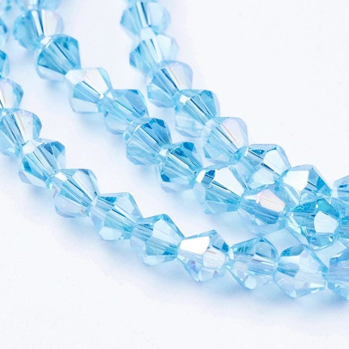 Facetkralen Bicone 4mm Aqua Blauw Shine, 90 stuks