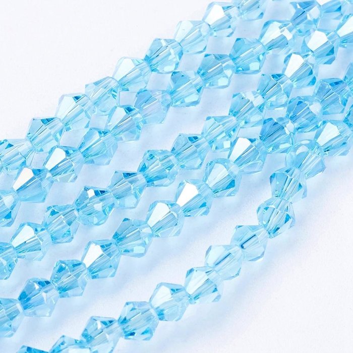 Facetkralen Bicone 4mm Aqua Blauw Shine, 90 stuks