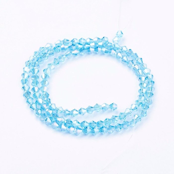 Faceted Glassbeads Bicone 4mm Aqua Blue Shine, 90 pieces