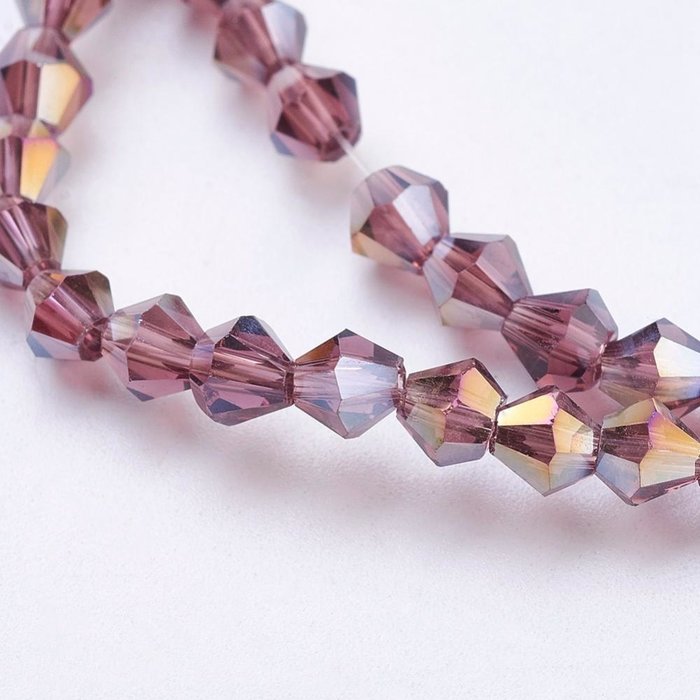 Faceted Glassbeads Bicone 4mm Vintage Purple Shine, 90 pieces