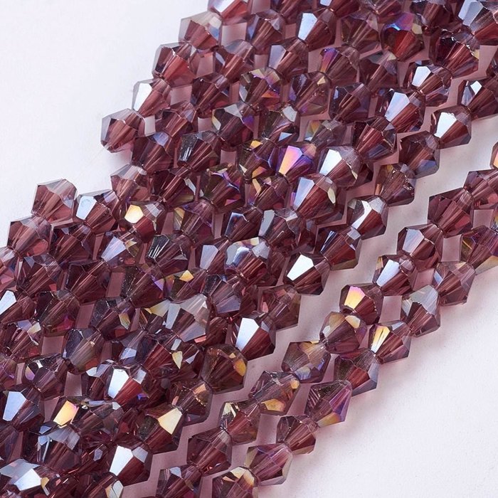 Faceted Glassbeads Bicone 4mm Vintage Purple Shine, 90 pieces
