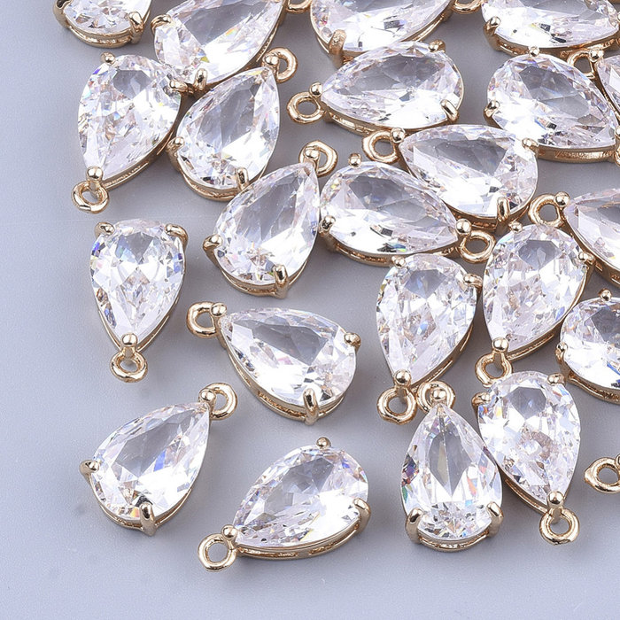 1115 Glass Charm Teardrop Clear 15x8x6mm