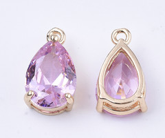 Glass Charm Teardrop Pink 15x8x6mm