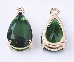 Glass Charm Teardrop Dark Green 15x8x6mm