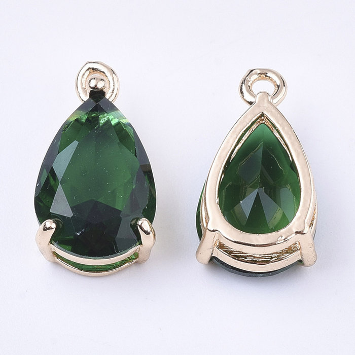 Glass Charm Teardrop Dark Green 15x8x6mm