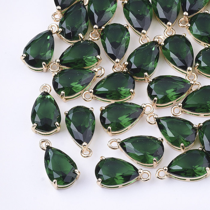 Glass Charm Teardrop Dark Green 15x8x6mm
