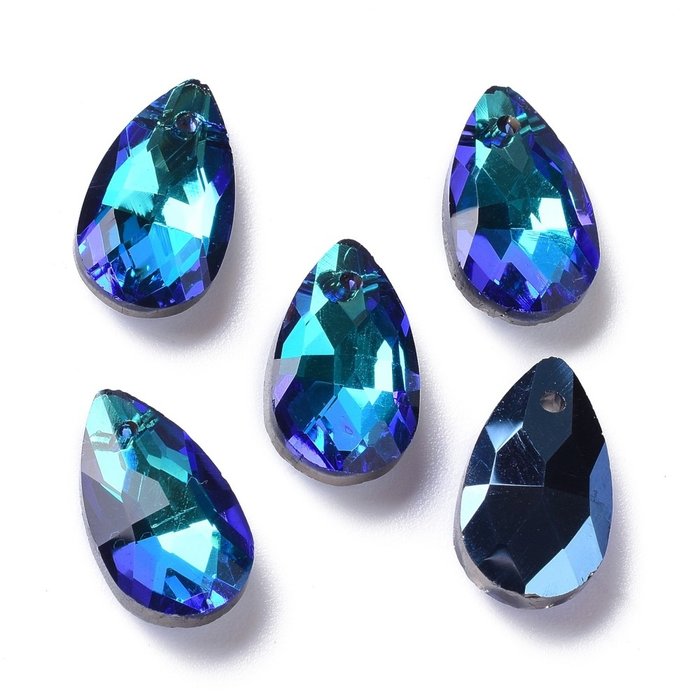 Glas Bedel Druppel Blauw Shine 16x9x5mm