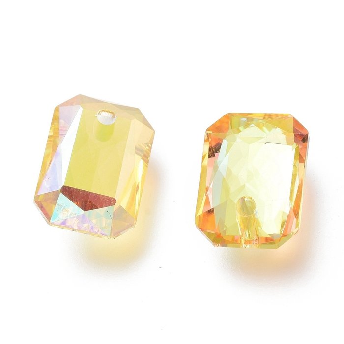 Glass Charm Rectangle Yellow 11x8x4mm