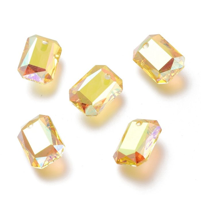 Glass Charm Rectangle Yellow 11x8x4mm