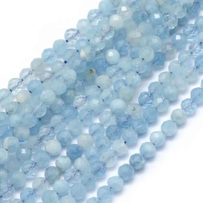 Natural Aquamarine Gemstone Faceted beads 4mm, strand 39cm, 95 pieces