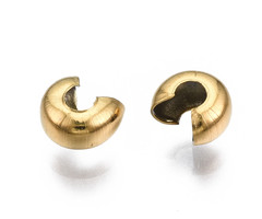 20 pieces Stainless Steel Crimp Beads Covers  Gold Plated 3x4mm