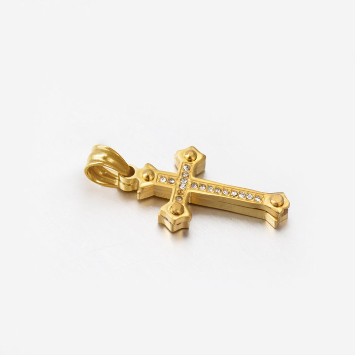 Stainless Steel Charm Cross with Rhinestones 28x15mm
