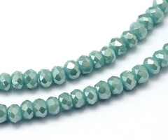 Electroplate Facet Glaskralen Groen 3x2mm, streng 195 stuks