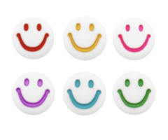 10 pieces Smiley Beads White with Color Mix 7mm