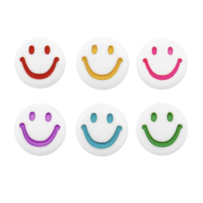 Acrylic Smiley Beads White with Color Mix 7mm, 10 pieces