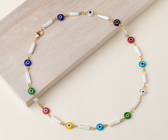 Colored Evil Eyes with Shell Beads Necklace