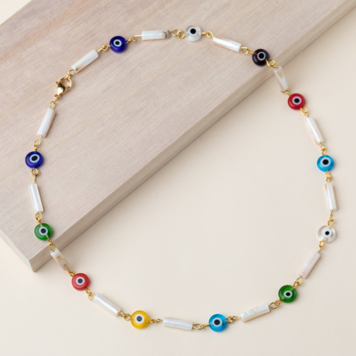 Gekleurde Boze Ogen met Schelp Kralen Ketting Inspi431