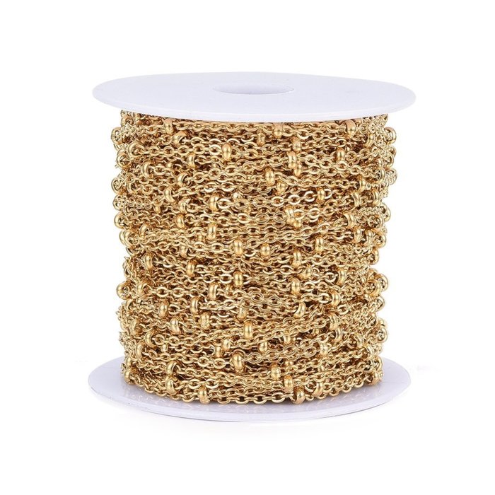 Stainless Steel Ketting 2x1.5mm met Kraal, 1 meter