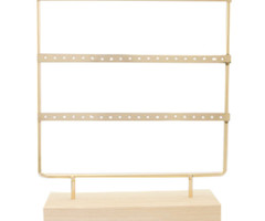 Sieraden Display Standaard 3 Laags voor Oorbellen en Bedels Goud & Hout 28x23cm