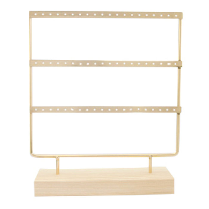 Sieraden Display Standaard 3 Laags voor Oorbellen en Bedels Goud & Hout 28x23cm