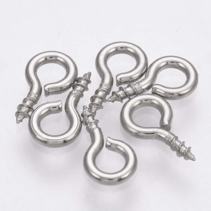 Stainless Steel Screw Eye Pin Silver 8x4mm, 20 pieces