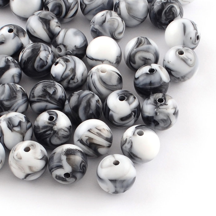 Acrylkralen Marmer Look 8mm Zwart Wit, 50 stuks