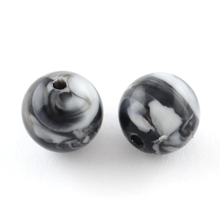 Acrylkralen Marmer Look 8mm Zwart Wit, 50 stuks