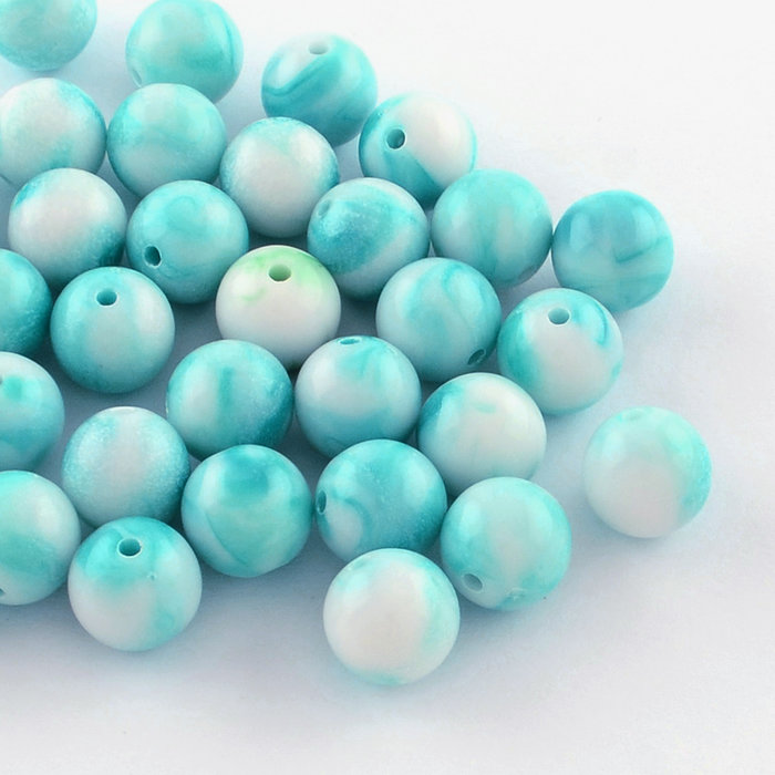 Acrylkralen Marmer Look 8mm Turkoois, 50 stuks