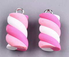 4 stuks Polymeer Snoep Bedel Spekje Roze 18x10mm