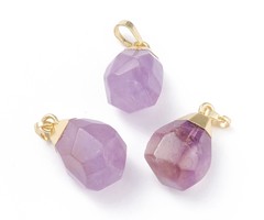 Natural Gemstone Charm 19~21x12~14x11~15mm Amethyst Gold Plated