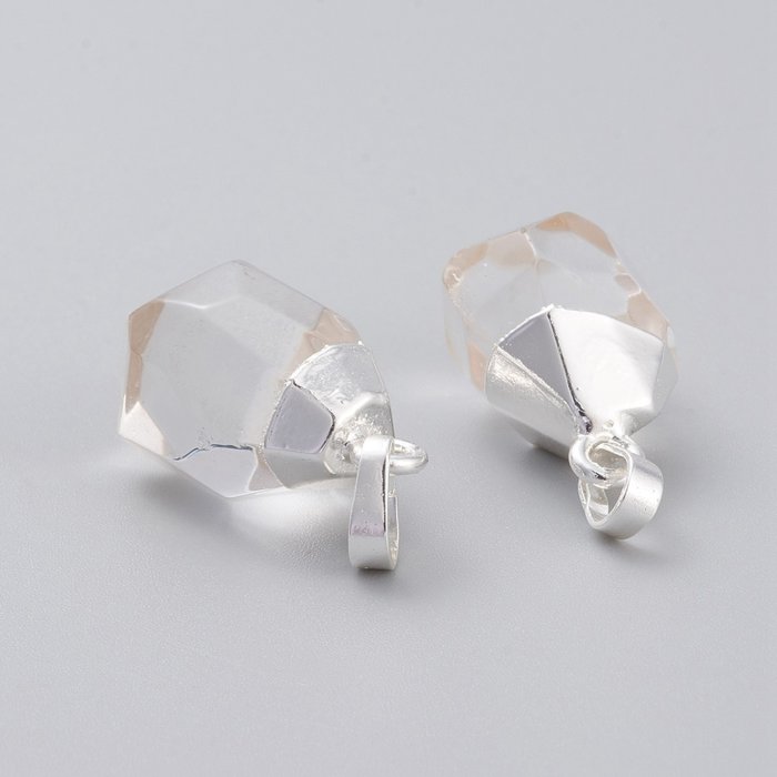 Natural Edelsteen Bedel 19~21x12~14x11~15mm Quartz Chrystal Zilver