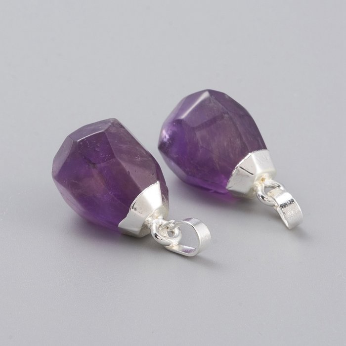 Natural Gemstone Charm 19~21x12~14x11~15mm Dark Amethyst Silver