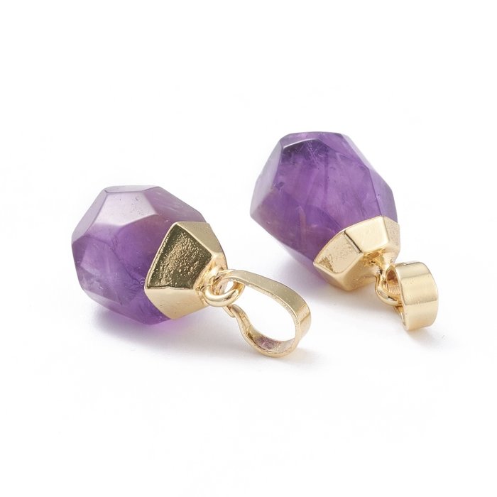Natural Gemstone Charm 19~21x12~14x11~15mm Dark Amethyst Gold Plated
