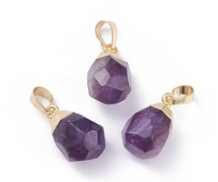Natural Edelsteen Bedel 19~21x12~14x11~15mm Donkere Amethist Gold Plated