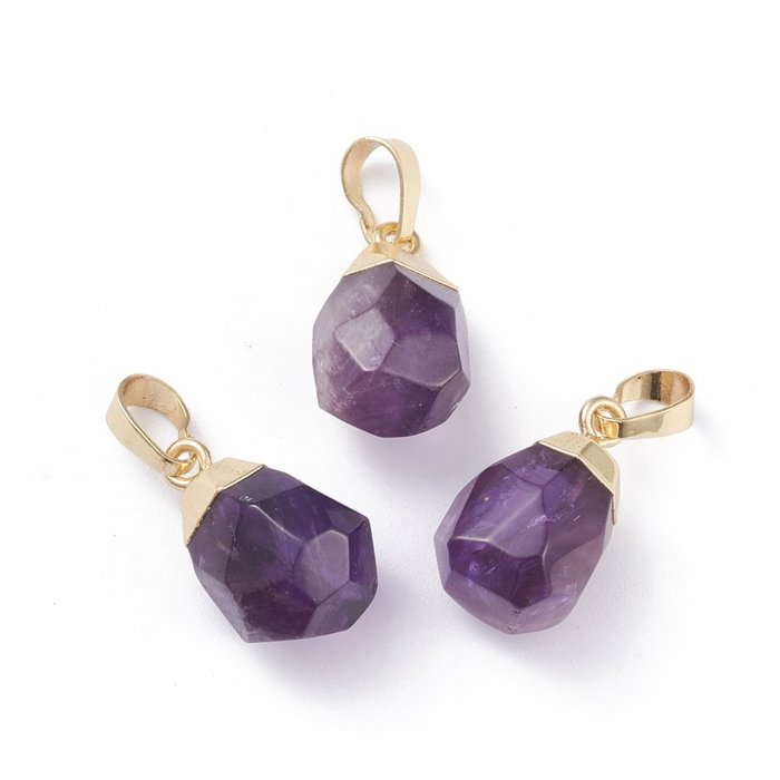 Natural Gemstone Charm 19~21x12~14x11~15mm Dark Amethyst Gold Plated