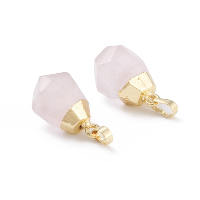 Natural Edelsteen Bedel 19~21x12~14x11~15mm Rozenkwarts Gold Plated