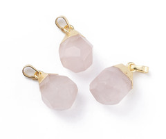 Natural Gemstone Charm 19~21x12~14x11~15mm Rose Quartz Gold Plated