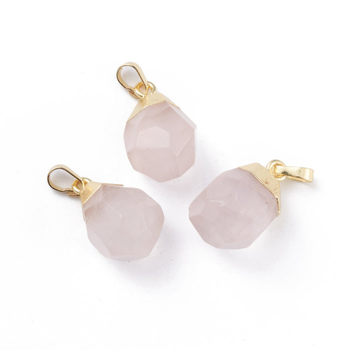 Natural Gemstone Charm 19~21x12~14x11~15mm Rose Quartz Gold Plated