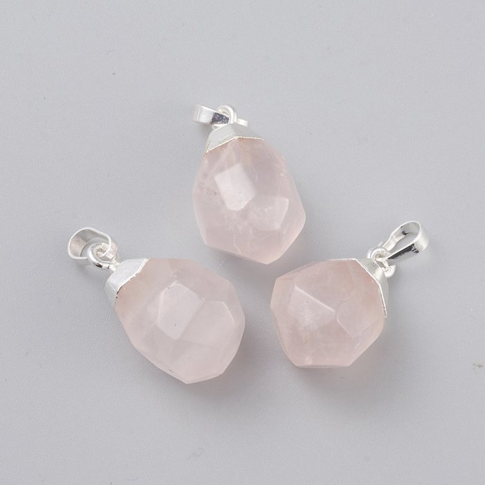 Natural Gemstone Charm 19~21x12~14x11~15mm Rose Quartz Silver
