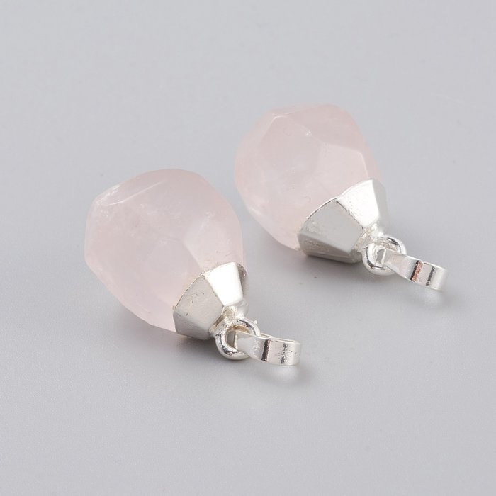 Natural Gemstone Charm 19~21x12~14x11~15mm Rose Quartz Silver