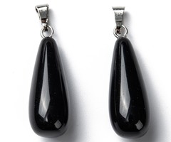 Natural Gemstone Drop Charm 26~29x10mm Obsidian