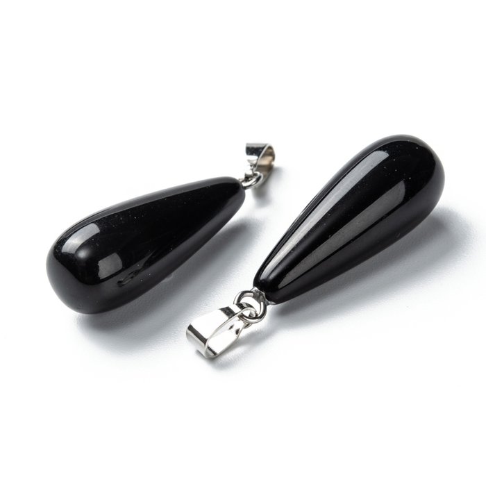 Natural Gemstone Drop Charm 26~29x10mm Obsidian
