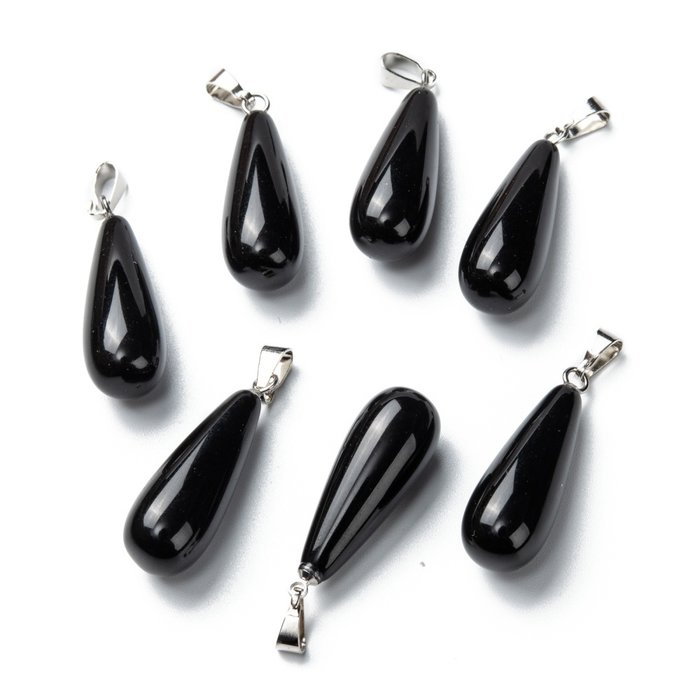 Natural Gemstone Drop Charm 26~29x10mm Obsidian