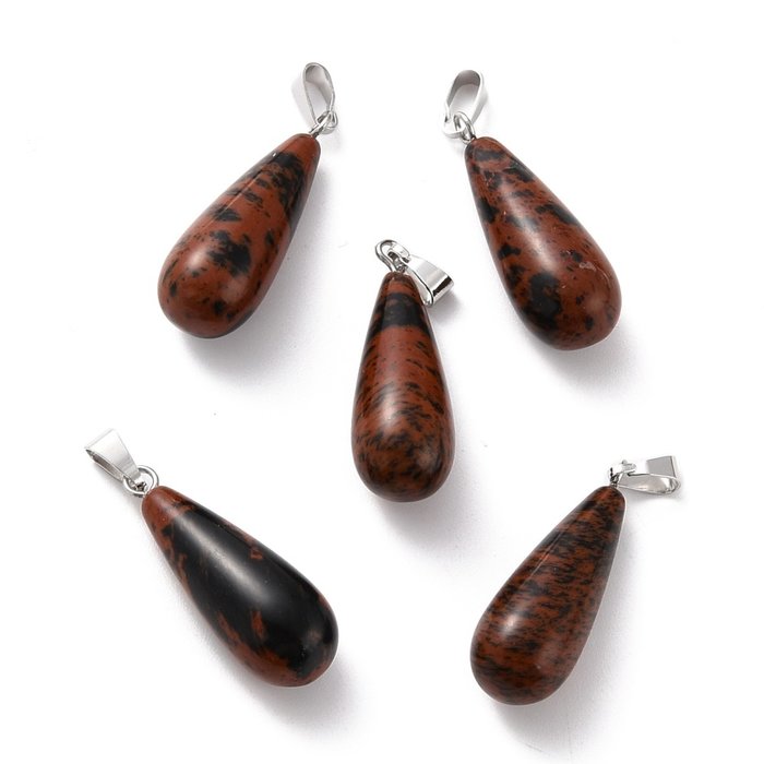 Natural Gemstone Drop Charm 26~29x10mm Mahogany Obsidian