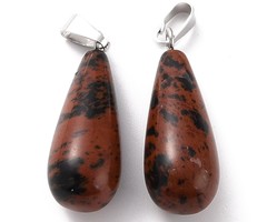 Natural Gemstone Drop Charm 26~29x10mm Mahogany Obsidian