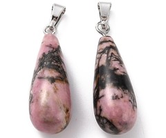 Natural Gemstone Drop Charm 26~29x10mm Rhodonite