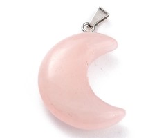 Natural Gemstone Moon Charm 29x18~21x7~10mm Rose Quartz