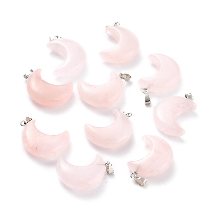 Natural Gemstone Moon Charm 29x18~21x7~10mm Rose Quartz