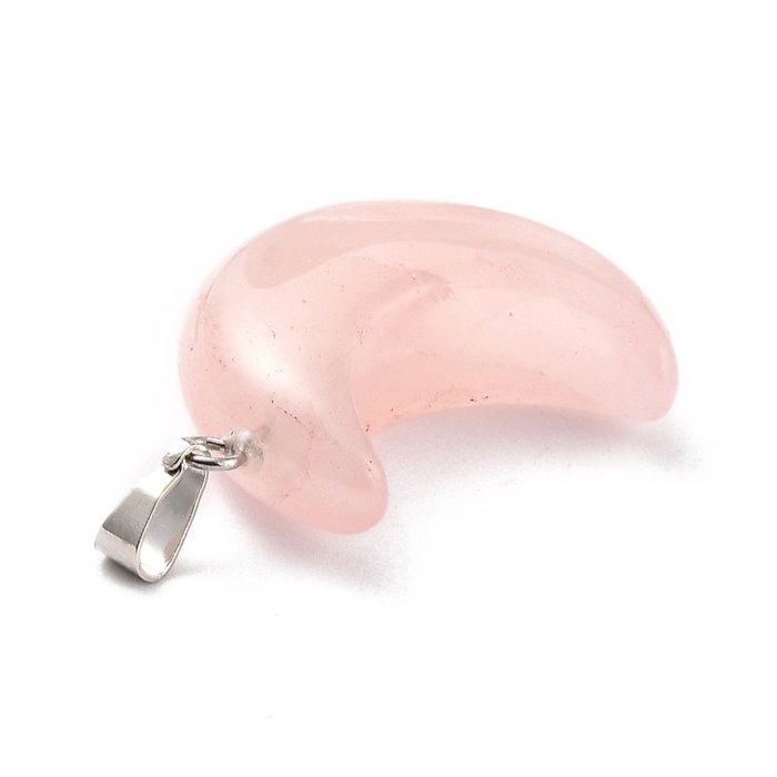 Natural Gemstone Moon Charm 29x18~21x7~10mm Rose Quartz