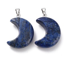Natural Gemstone Moon Charm 29x18~21x7~10mm Lapis Lazuli
